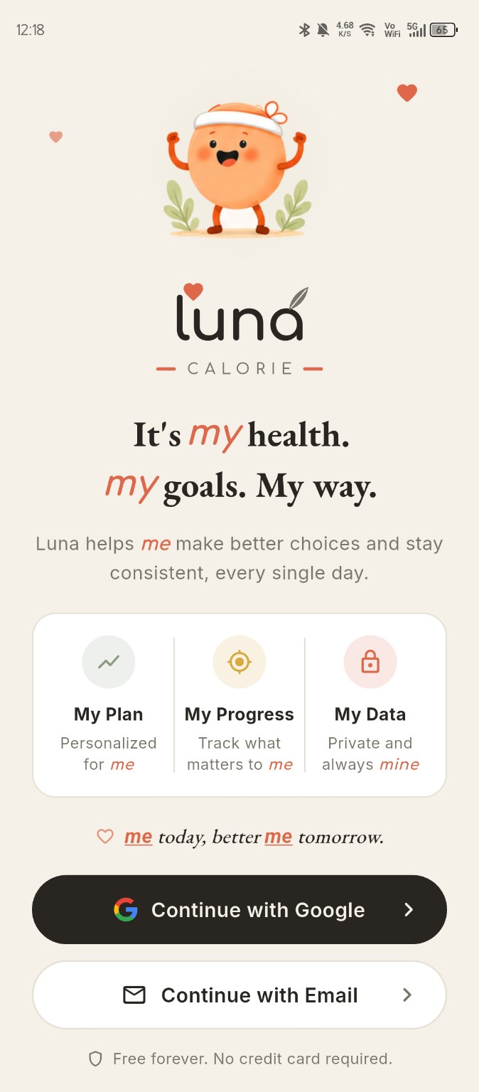 Luna welcome screen