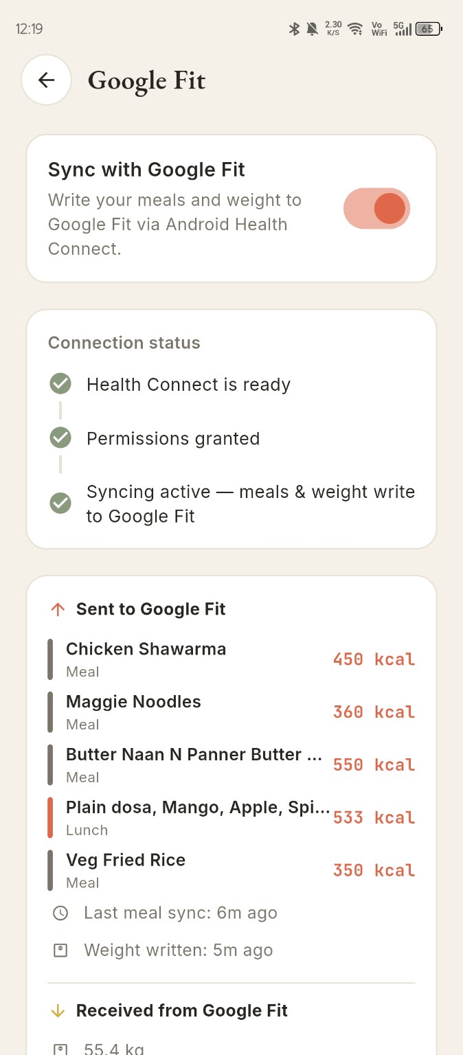 Luna Google Fit connection screen