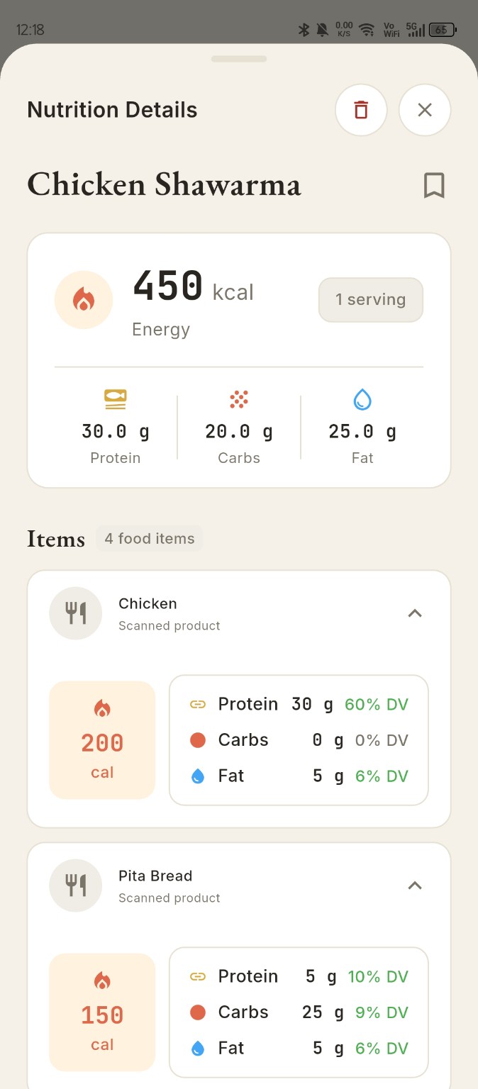 Luna nutrition detail screen